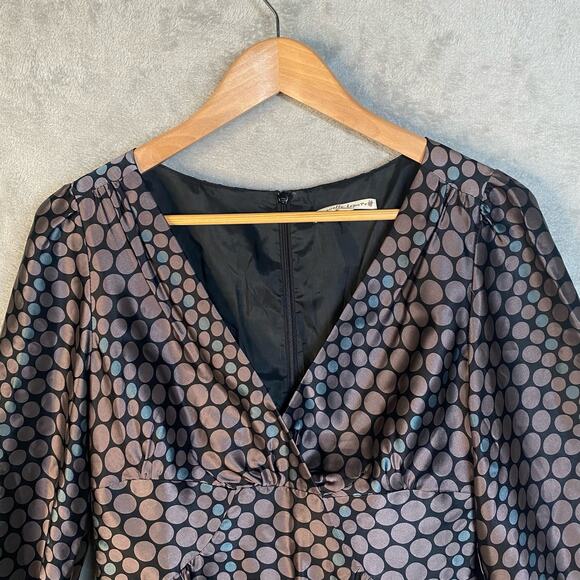 Y2k Babydoll Top Size 4 Silk Puff Sleeve Polka Dot Office Boho Chic Fairy Grunge - Picture 3 of 16